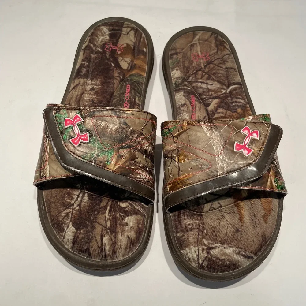 Under Armour Ignite Camo Slides Womens 9 Realtree Pink 4D Foam Flip Flops